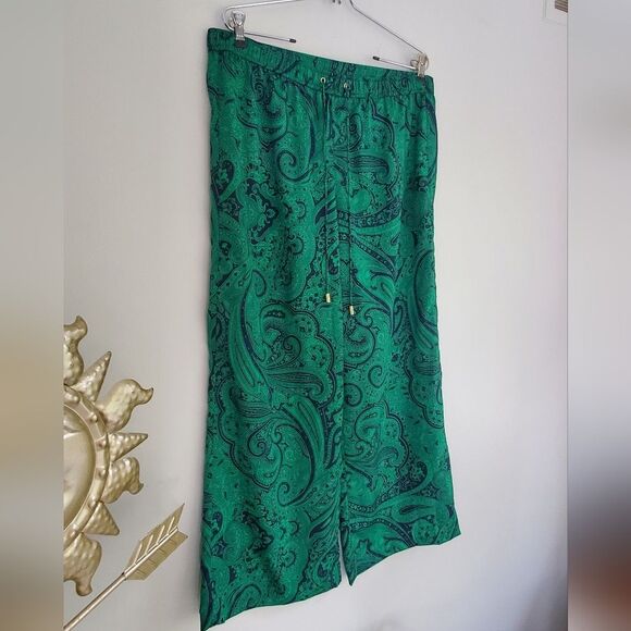 Michael Kors Casual Green Paisley Polyester Beach Lovers Pants Size 12 - Picture 2 of 10